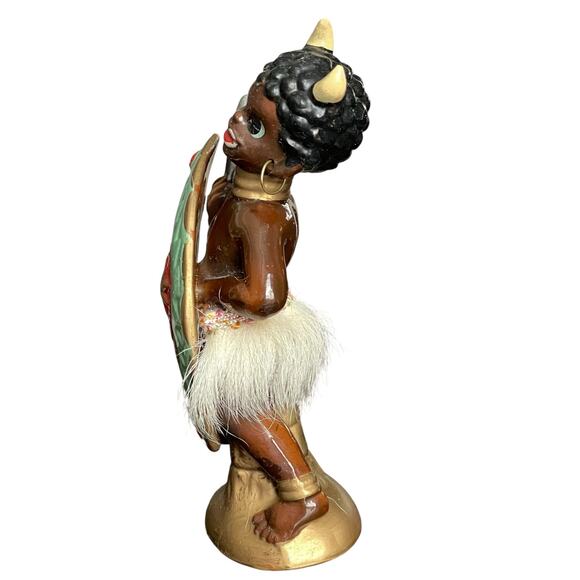 Vintage African Tribal Dancer with Shield Figurine Ceramic Mid Century Japan - Picture 2 of 10